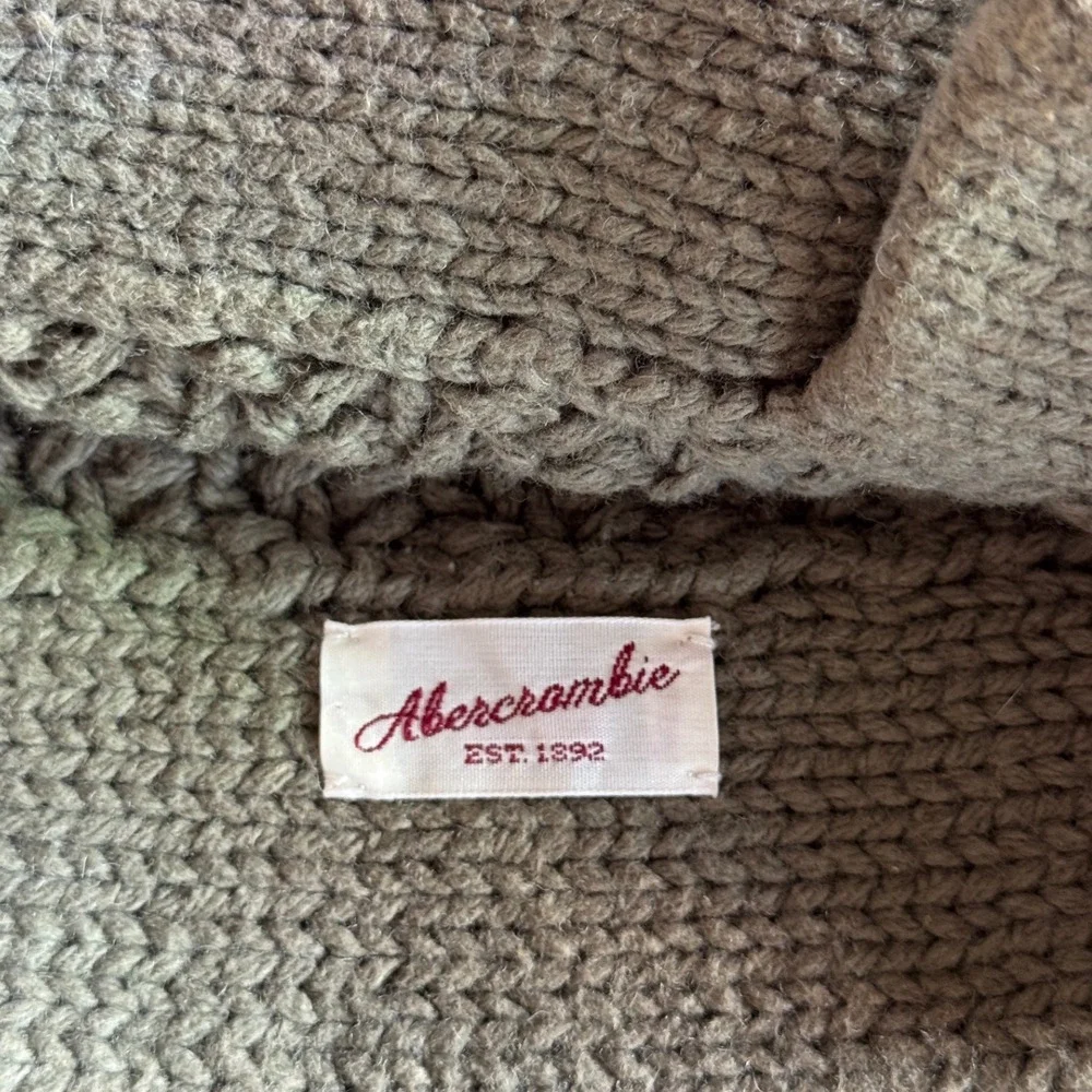 Abercrombie Olive Green Crochet Knit Beanie Wool Blend Popcorn Y2K Button Hat